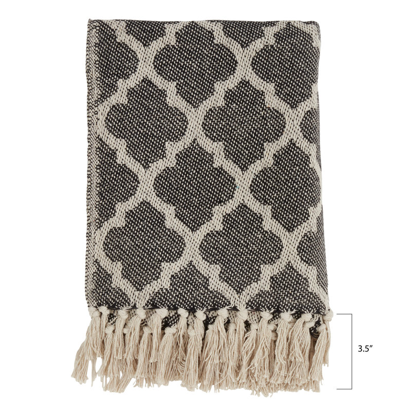 Black and Beige Cotton Moroccan Tile Throw Blanket