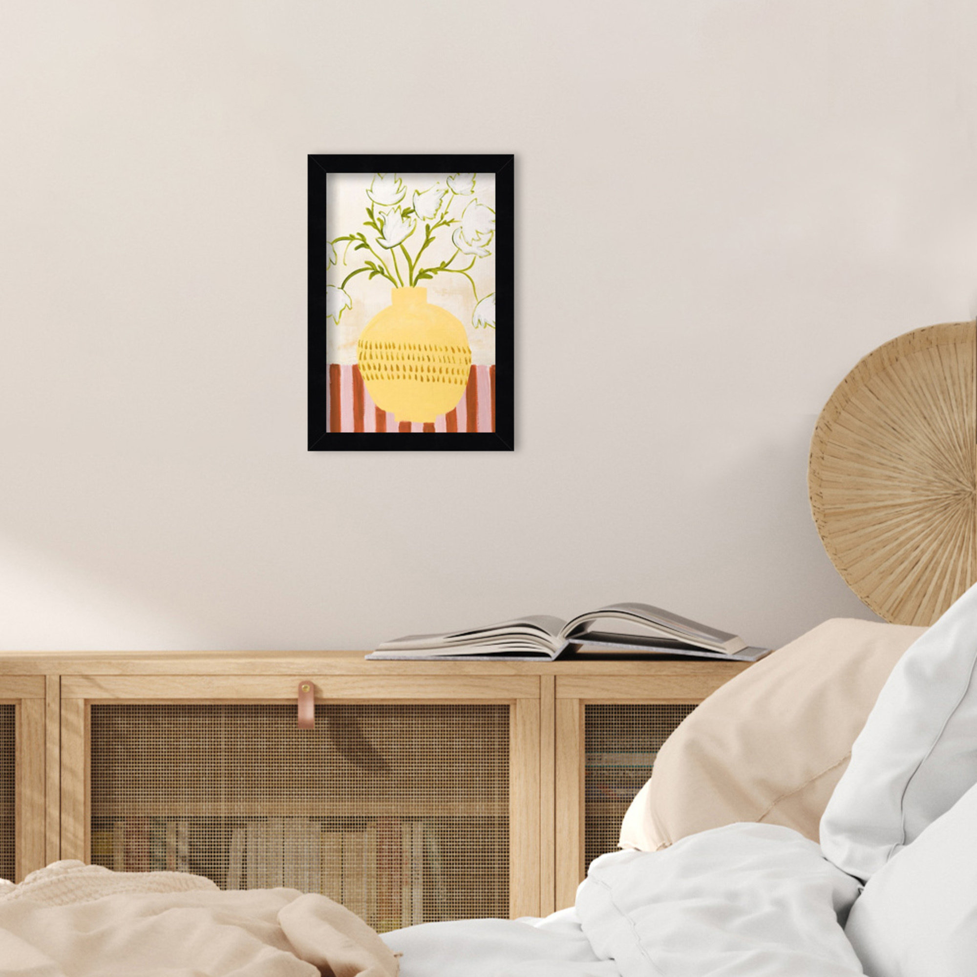 Yellow Vase by Design Fabrikken Wood Framed Wall Art Print, 13" H x 9" W, Black
