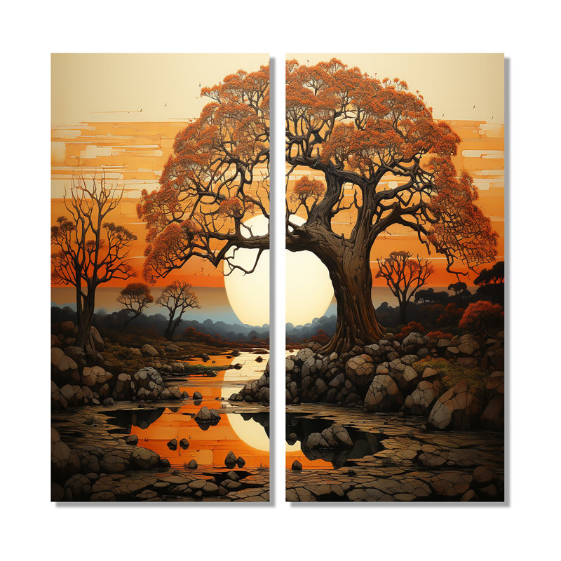Baobab, arbre, sérénade au coucher du soleil - Grand arbre baobab, art mural, H 20 po x l 24 po, Toile tendue