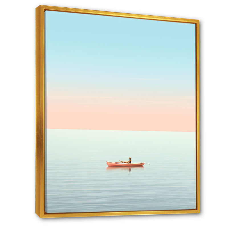 Coastal Calm Pink Kayak Photo sur toile, H 32 po x l 16 po x P 1 po, Cadre flottant doré