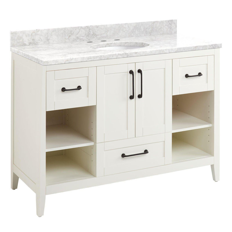 Burfield 48" Single Bathroom Vanity Set with Oval Undermount Sink, Carrara Marble, White, 8" Widespread