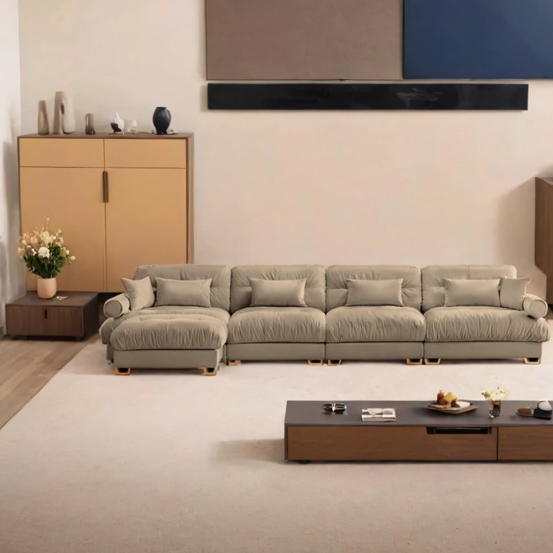 Canapé modulaire convertible 4 places rembourré en velours avec coussins lombaires, coussins décoratifs et accoudoirs rembourrés