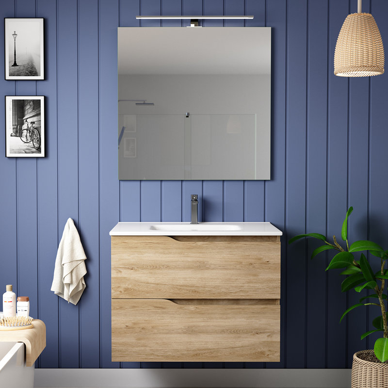 Menta Wall-Mounted Single Bathroom Vanity Set, Natural Oak, 24"