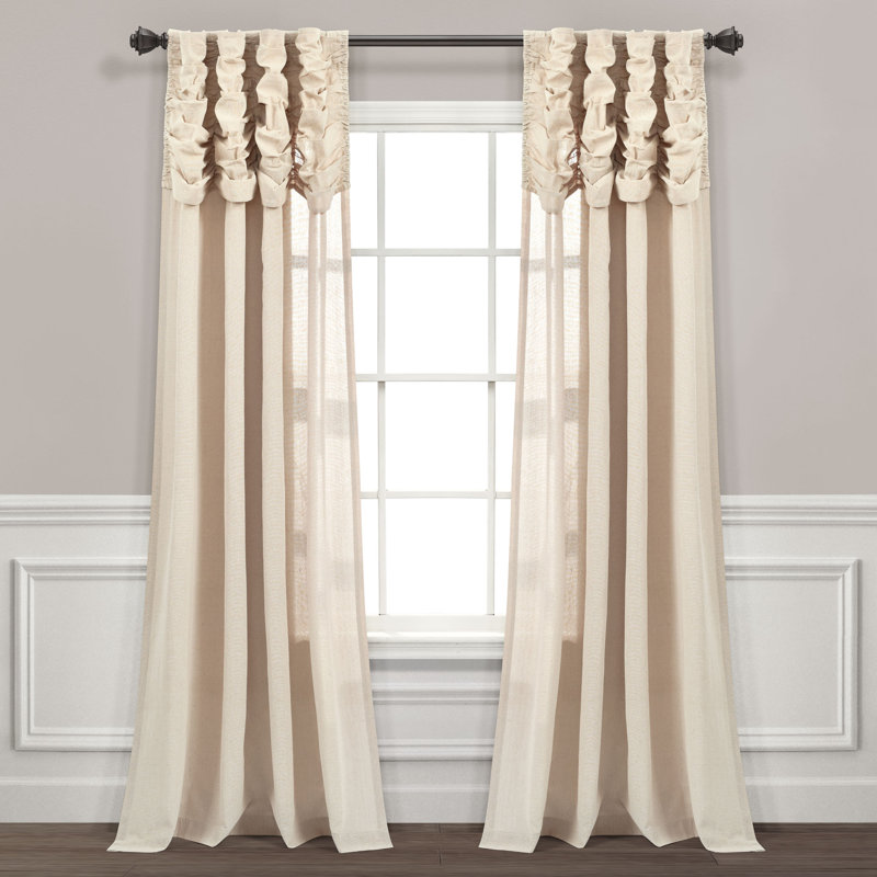 Cotton Blend Semi Sheer Curtain Single Panel, Dark Linen