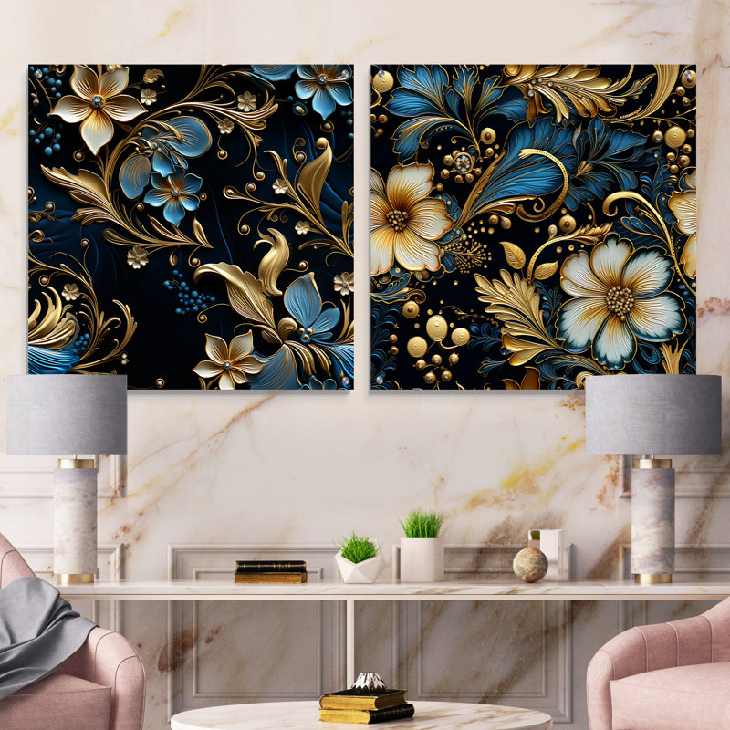 Raquel - Ensemble de 2 peintures murales abstraites en acrylique, H 36 po x l 73 po