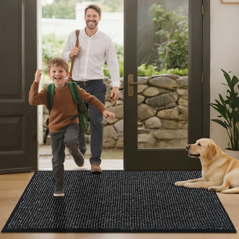 Bukvice Non-slip Washable Door Mat, Black, 36 "W x 60" L