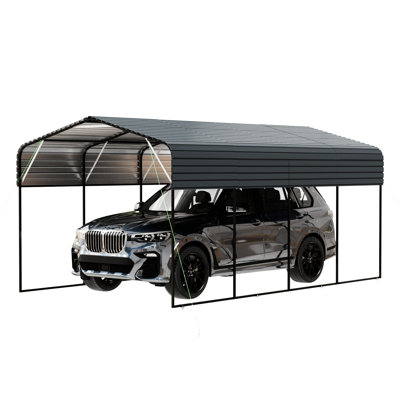 11X19 Ft Metal Carport With Galvanized Steel Roof And Black Frame, Portable Setup For Garden Workshop Area Featuring American Design, Ample Space Outdoor Car Storage