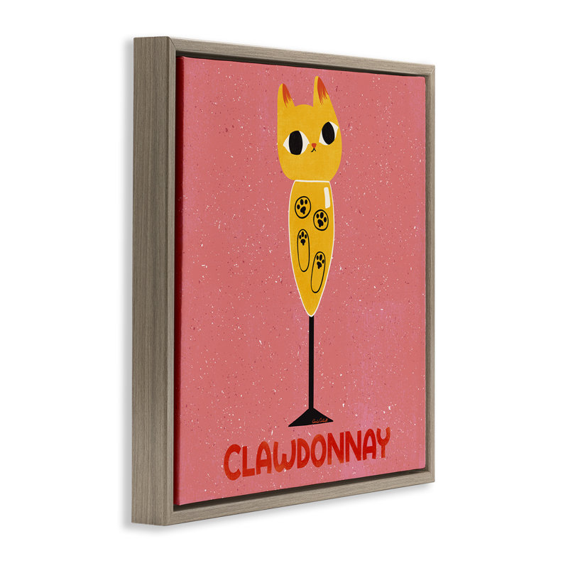 Cadre flottant Clawdonnay Feline Wine, design par Carrie Cantwell, H 25 po x l 25 po, Cadre flottant orme Montalcino