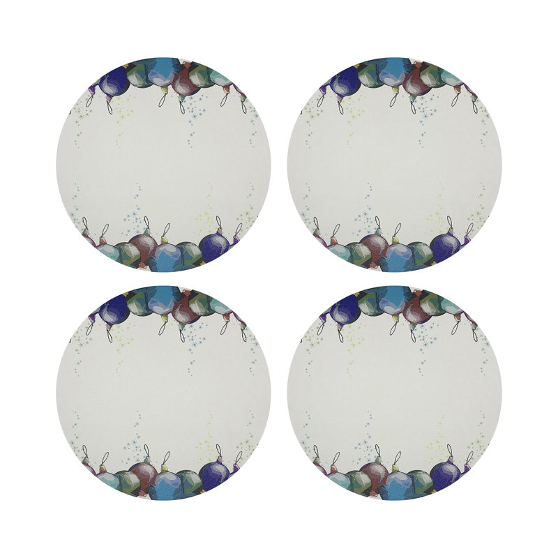 Xmas Ornaments White Vegan Leather Round Coasters