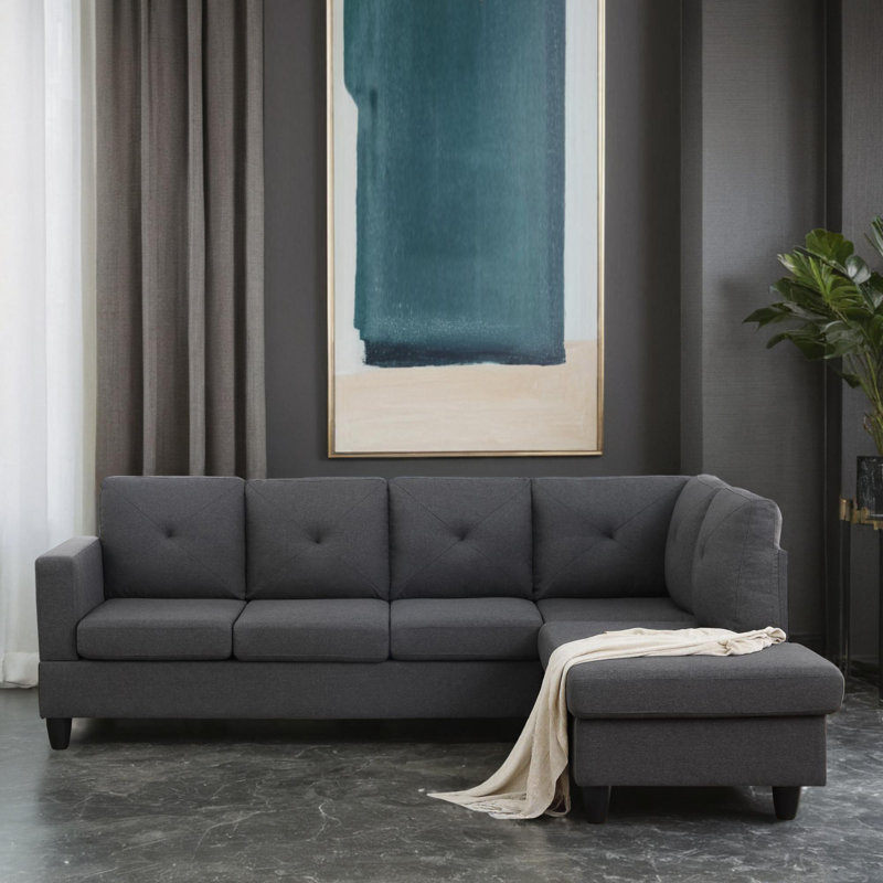 Canapé modulaire de 96 po faisant face à la droite avec méridienne, Mélange de lin gris foncé