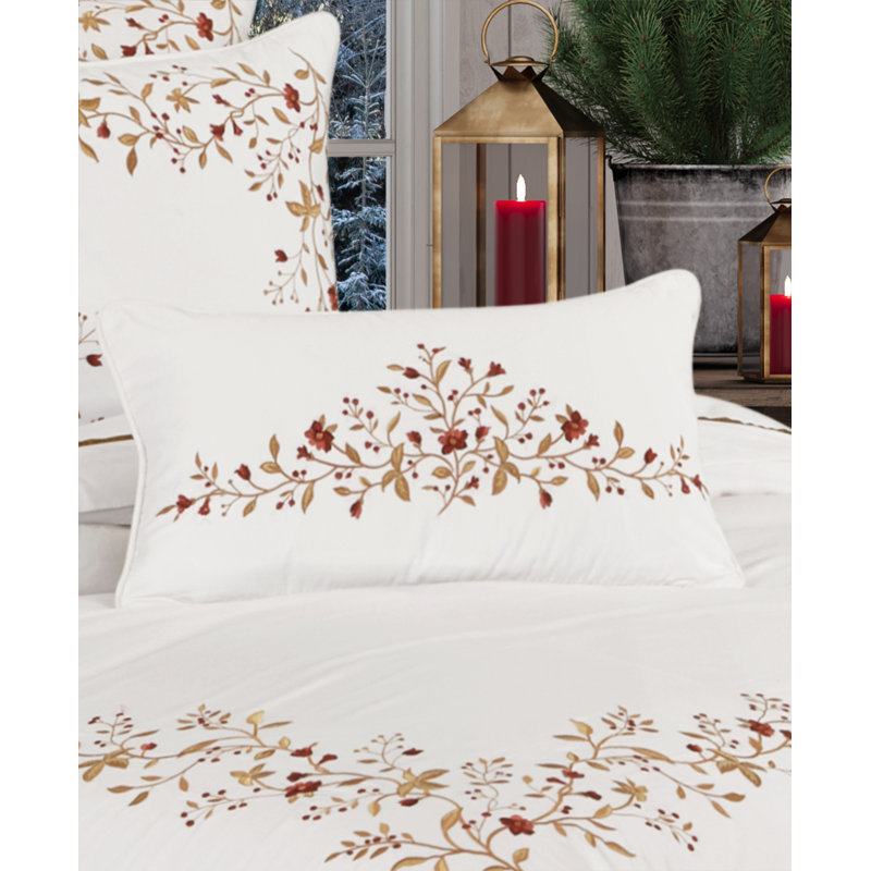 Joyeux White Embroidered Floral Cotton Boudoir Pillow