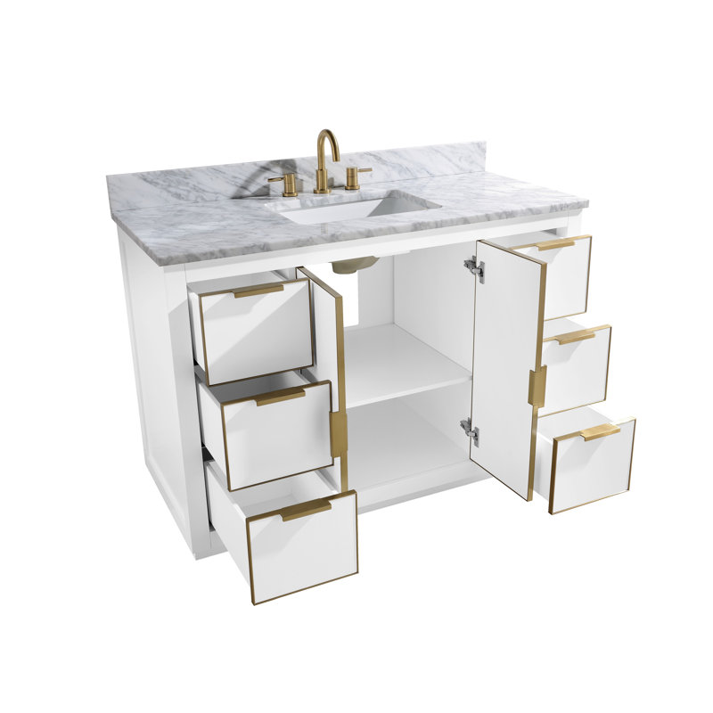Austen 49'' W Single Vanity, Carrara White Marble/Silver, White