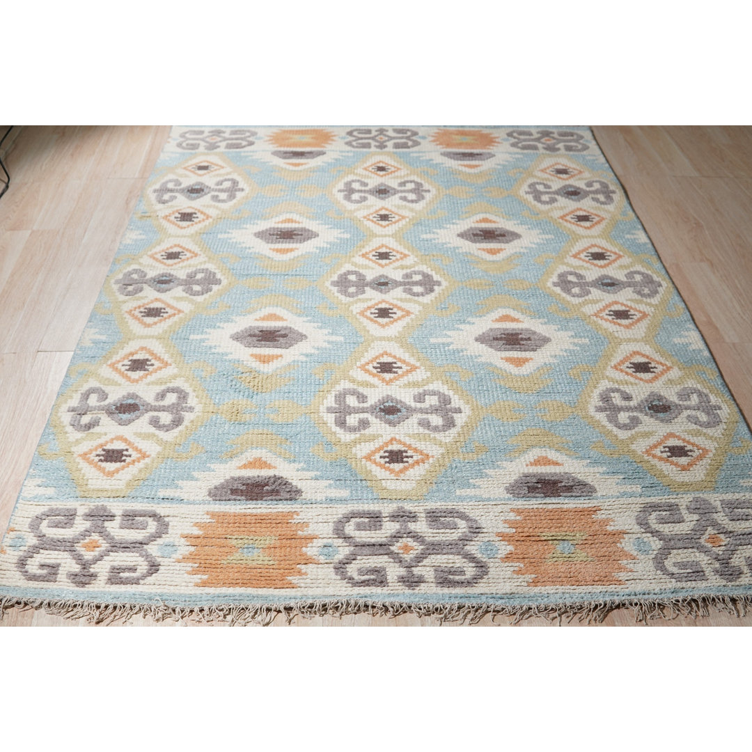 Freya Traditional Blue Hand Knotted Wool Rug Bungalow Rose Rug 