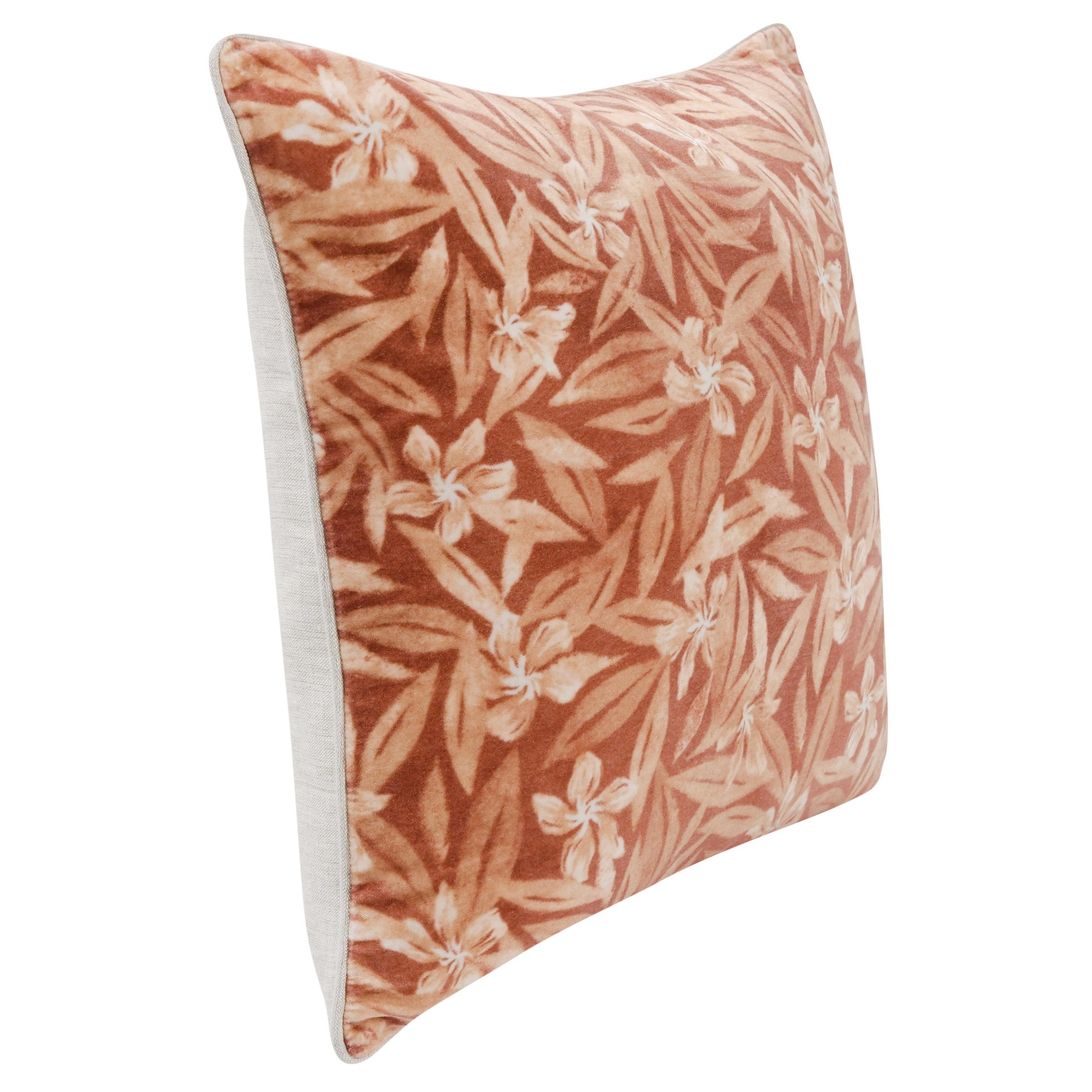 Lamia 22" Cotton Velvet Fabric Botanical Throw Pillow, Clay