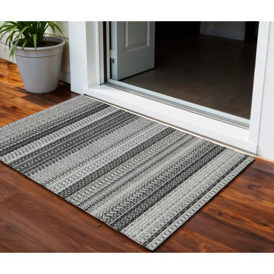 Tapis extérieur lavable antidérapant à rayures noires 3 pi x 5 pi