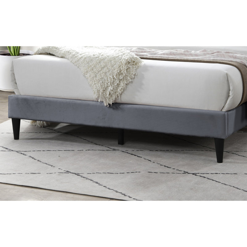 Cadre de lit 1pc élégant avec lit en tissu d'ameublement en velours gris moderne, Gris
