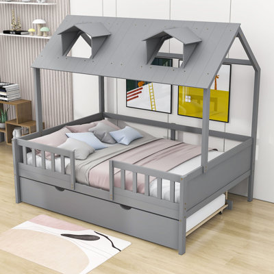 Wooden House Bed with Twin Size Trundle -  Latitude RunÂ®, B31C6F4935FE491580DF00D4A922F220