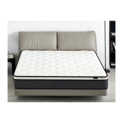 Matelas hybride simple de 10 pouces dans une boîte avec plateau-coussin, sensation de fermeté moyenne, blanc et gris