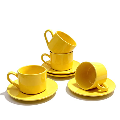 Ensemble de 4 tasses et soucoupes à café en céramique jaune