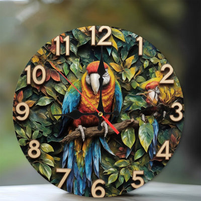 Parrot Clock With Jungle Foliage