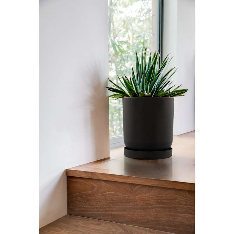 Black 10'' Plastic-Concrete Round Plant Saucer