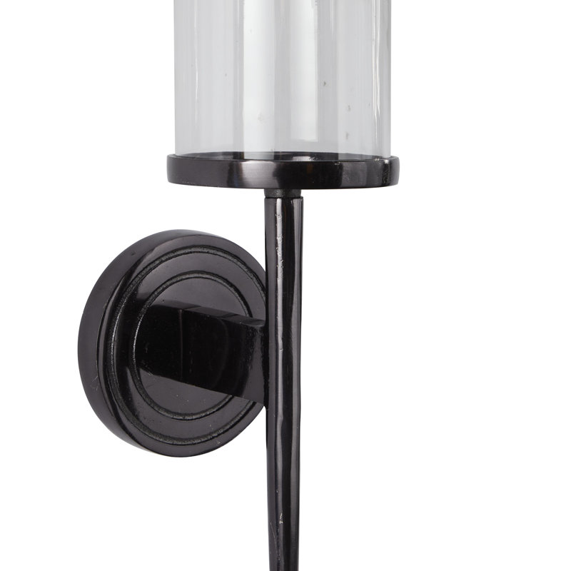 Aluminum Metal Wall Sconce with Glass Holder, Black