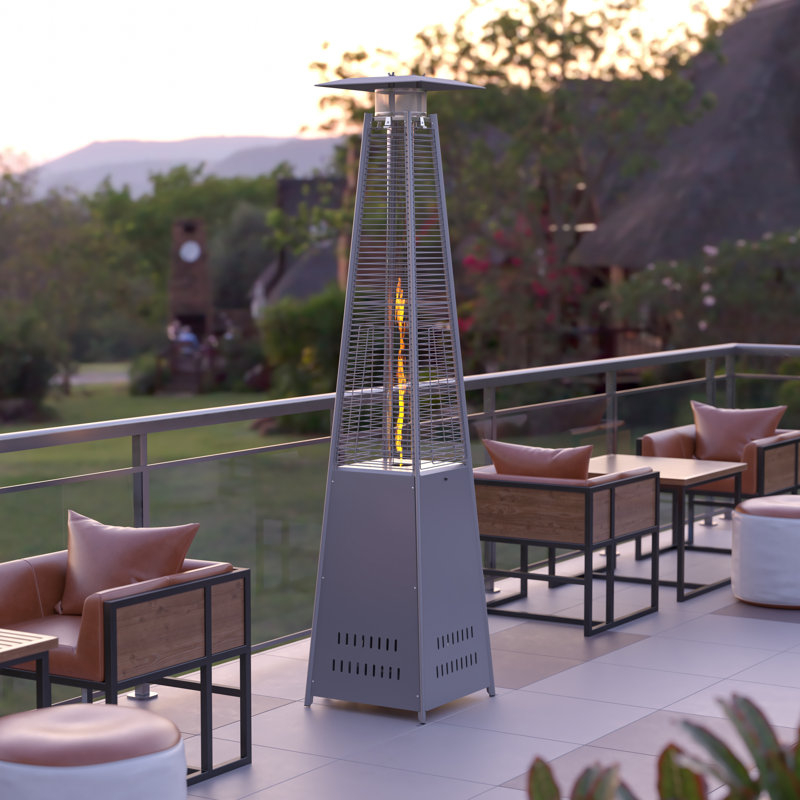Sol Stainless Steel Pyramid Outdoor Patio 42,000 BTU Propane Heater with Wheels for Commercial & Residential Use, Gray