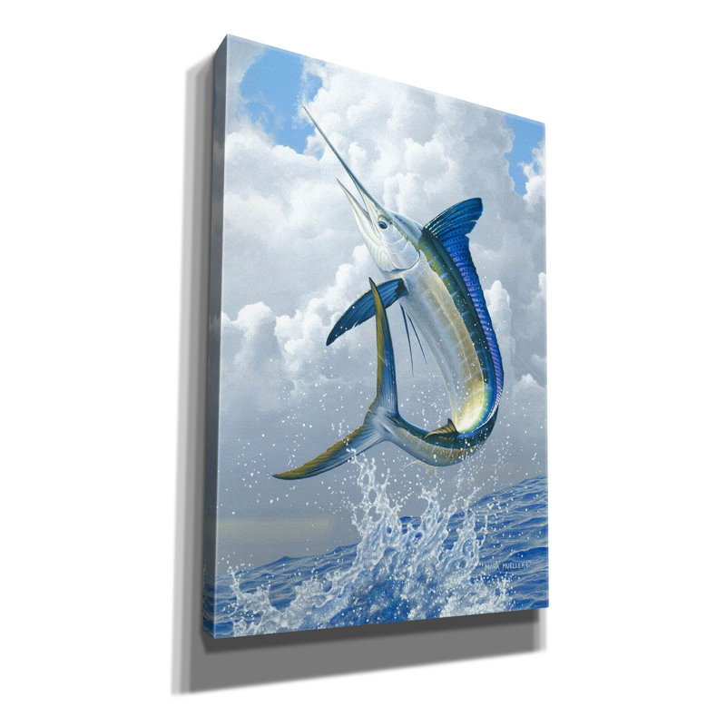 Marlin blanc sur toile par Mark Mueller, reproduction d'art animalier, H 26 po x l 18 po x P 0,75 po