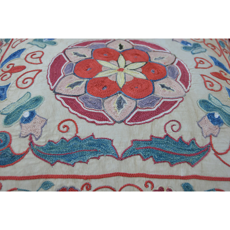 Floral Throw Pillow, Red/White/Beige