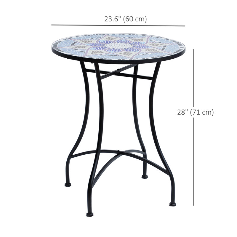 Table de patio ronde en mosaïque avec plateau de table en céramique, table d'appoint de balcon