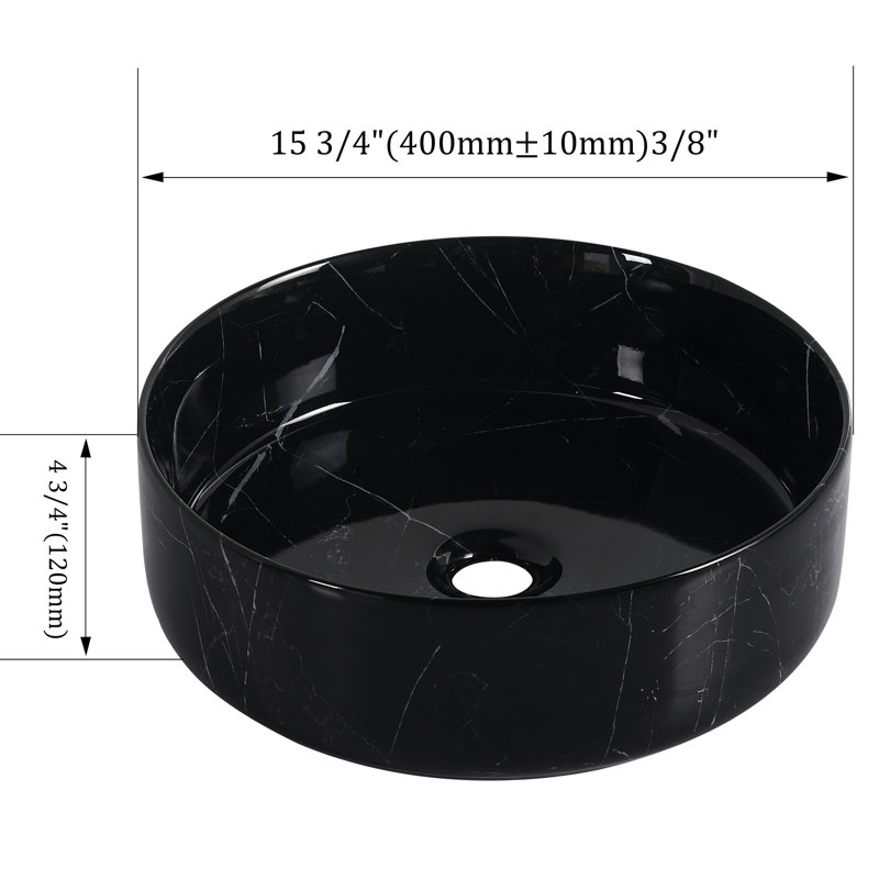 Ceramic Round Above - Counter Bathroom Sink, Black And White Patterns, Low Water Absorption, Three Layer Glaze, Easy To Clean, 15.33 In Dimensions, 19.14 Lb Sink With Configuration, High Temperature