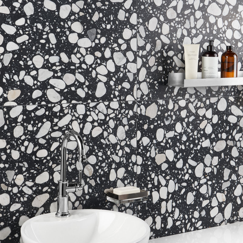 Terrazzo Italy Sacra 24x24 Honed Marble Tile, Sacra Black & White