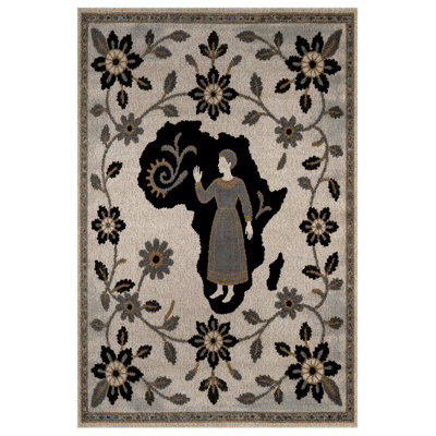 Annie Collection Digital Print Cotton-Polyester Gray Human Figured Floral Rug