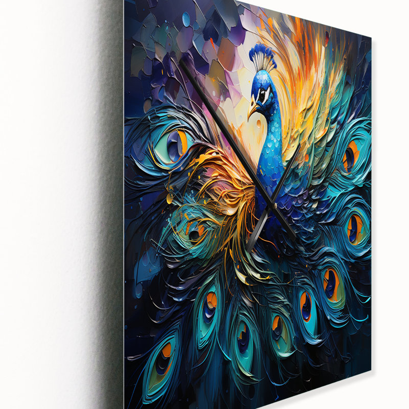 Peacock Feather Drips II - animaux très grandes horloges murales, H 32 po x l 16 po x P 1 po