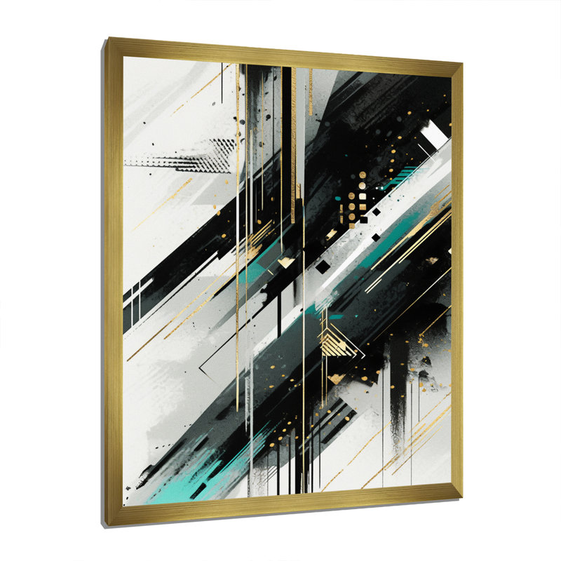 Vert blanc blanc cubiste kaléidoscope III sur toile, H 40 po x l 30 po x P 1,5 po, Cadre doré à une seule photo