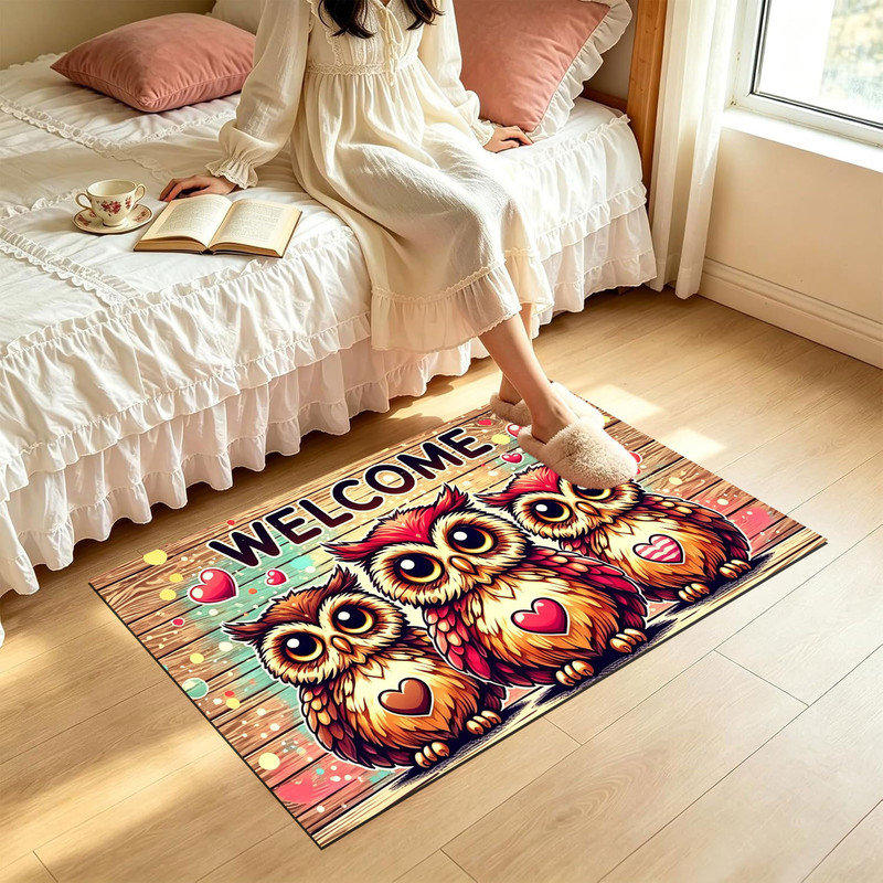  Paillasson antidérapant pour intérieur et extérieur 20 po x 32 po, Owl Heart Welcome, 20 po x 32 po