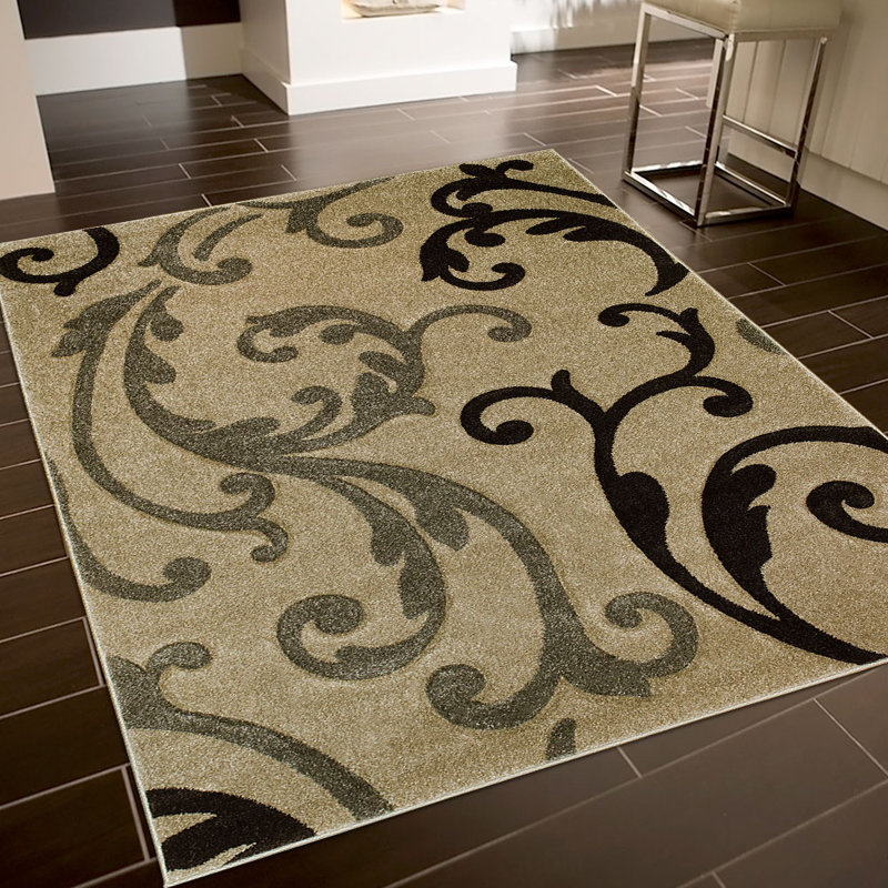 Tapis décoratif abstrait champagne, Rectangle 5 pi 2 po x 7 pi 2 po
