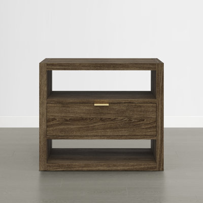 Hanzel Modern Minimalist Nightstand With Textured Finish & Open Storage Shelf