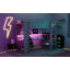 Lit mezzanine simple en bois avec bureau, tablettes multiples, DEL et station de charge-578118493