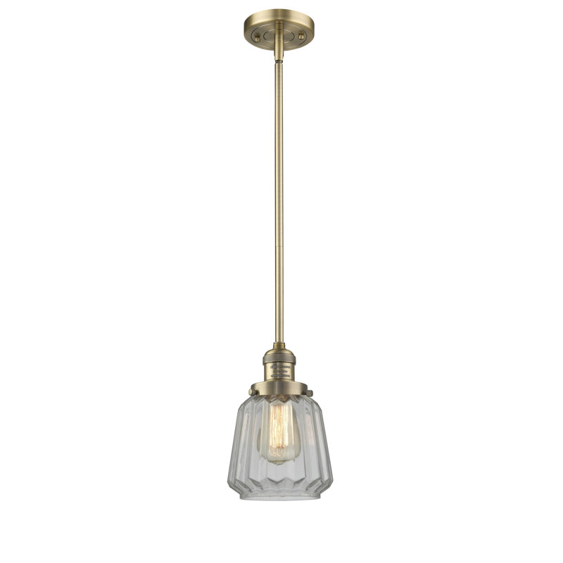Luminaire à pot simple 1 lumières Vinson, Laiton brossé, Transparent