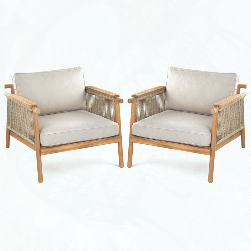 Ensemble de 2 fauteuils club en bois d'acacia avec coussins résistants à l'eau