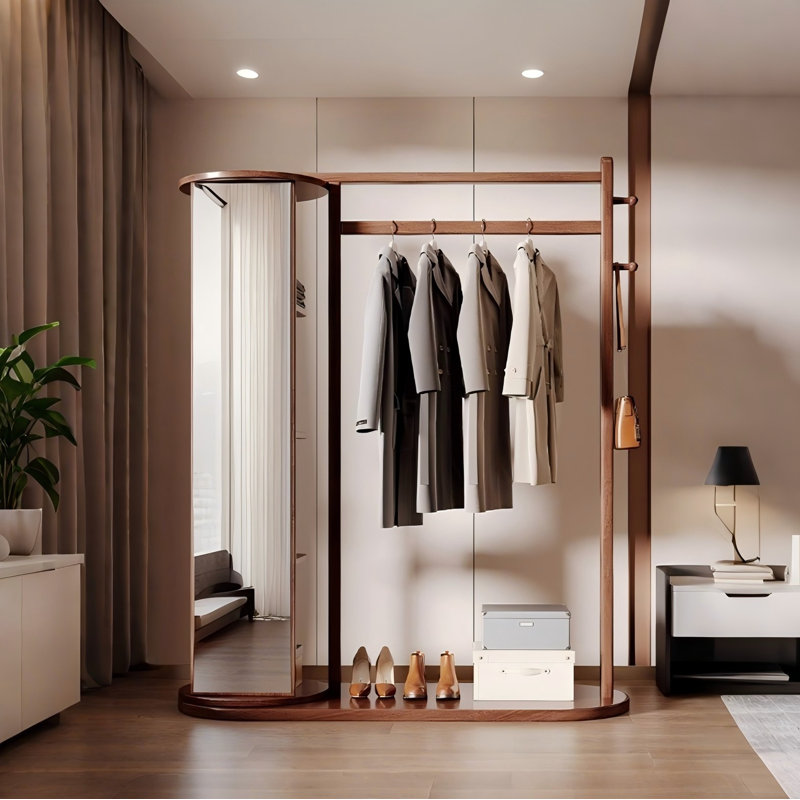 39.37"Minimalism Solid Wood Clothes Rack With HD Mirror