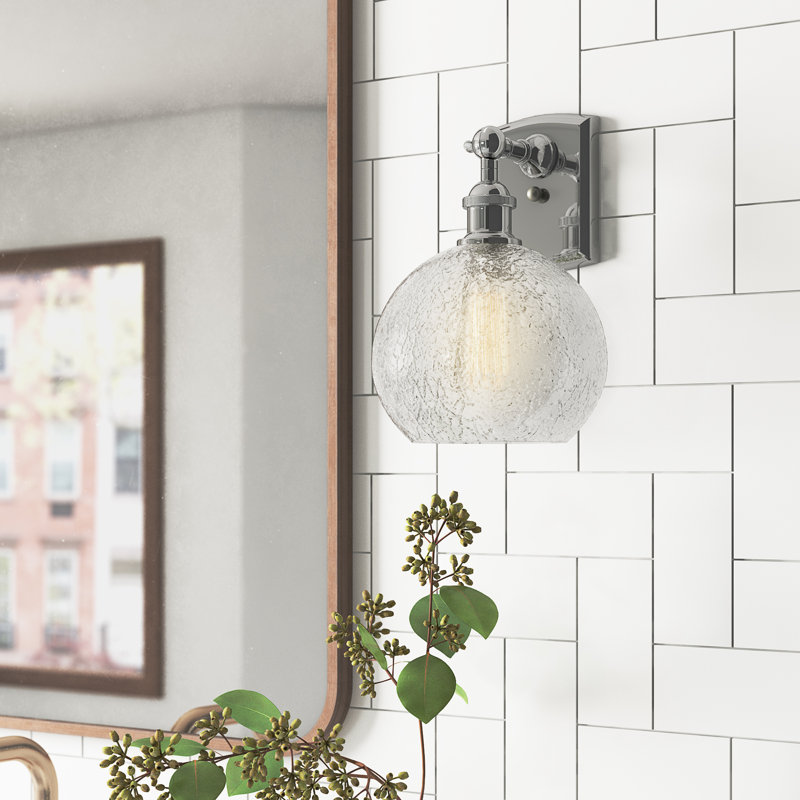 Baptista Armed Sconce, Polished Chrome, Clear Crackle
