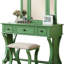 Ensemble de meuble-lavabo moderne avec miroir pliable, tiroirs de rangement et tabouret, placage en panneau de fibres à densité moyenne, vert