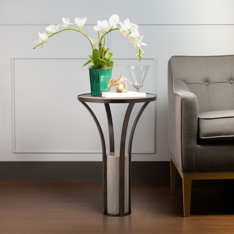 Elegant 24-inch Alford Marble Top Table Bronze Iron Frame, Luxurious Accent Furniture