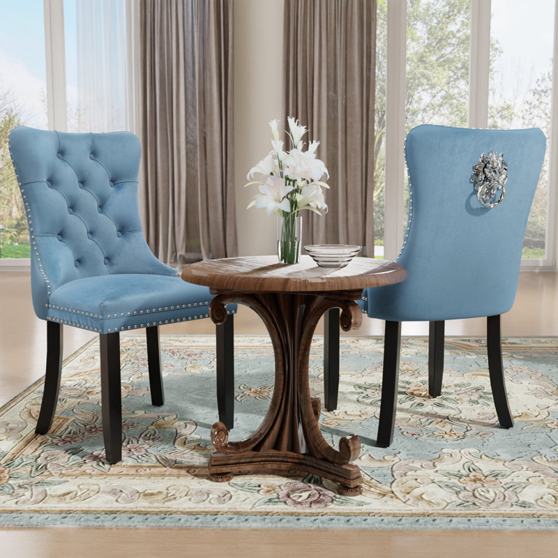 Modern High-End Velvet Dining Chairs Side Chairs (Set of 2), Light Blue