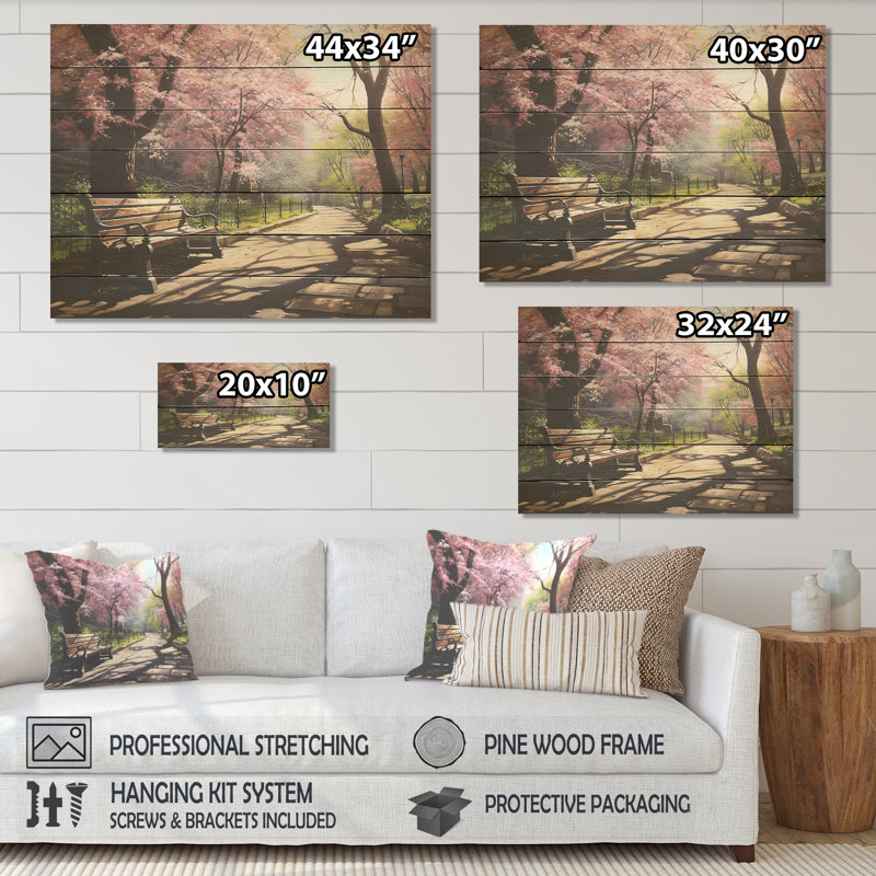 «Pink Springtime Park Floral Canopy III», impression sur toile d'arbre sur bois, H 30 po x l 40 po