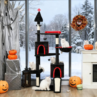 78-Inch Cat Tree Bat Teaser Natural Scratching Posts Multiple Levels Cozy Condos For 2 - 3 Cats