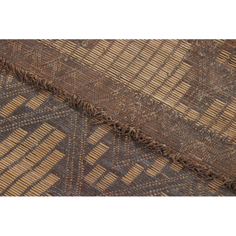 Vintage Tuareg Mat In Brown And Beige With Diamond Geometric Patterns