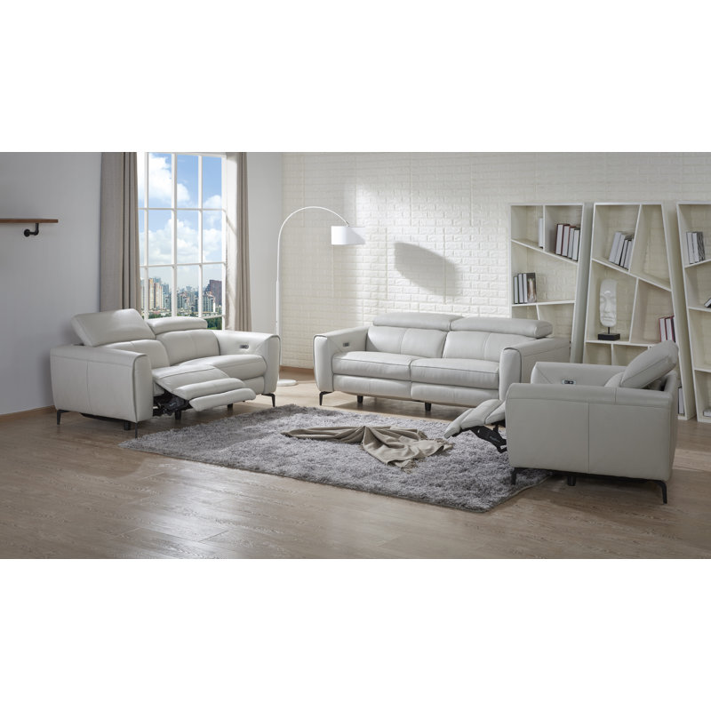 Genuine Leather Square Arm Reclining Sofa, 30" H x 70" W x 41" D , Gray Top Grain Leather